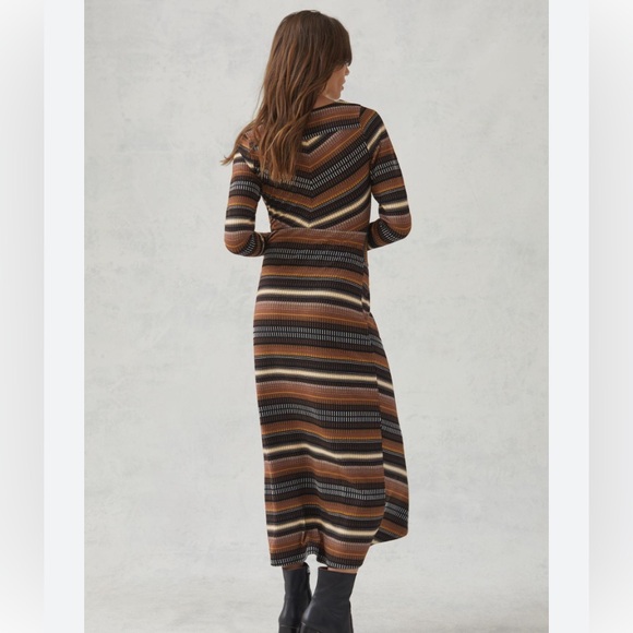 Maeve Anthropologie Wrap Midi Dress Striped Black & Brown XS - Picture 2 of 10